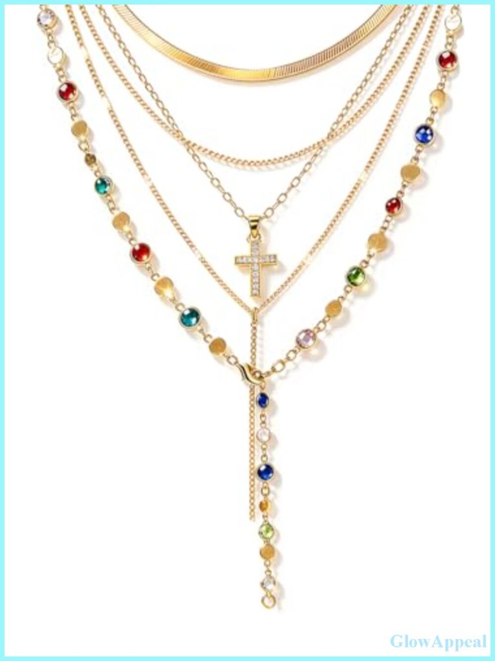 5pc Gold Plated Cross Necklace Set for Women Layered Boho Y Chain Pendant